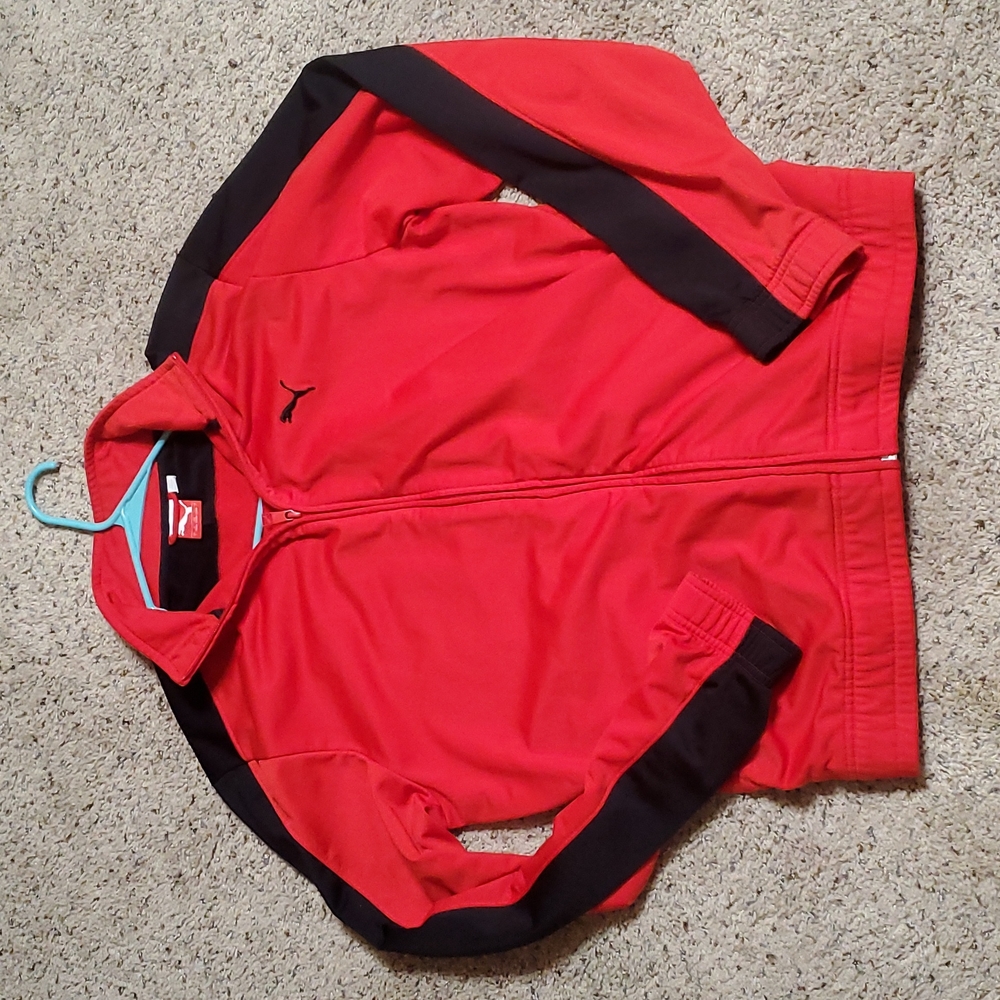 Excellent Condition Vintage Puma Full Zip, Large Sweatshirt Red & Black
